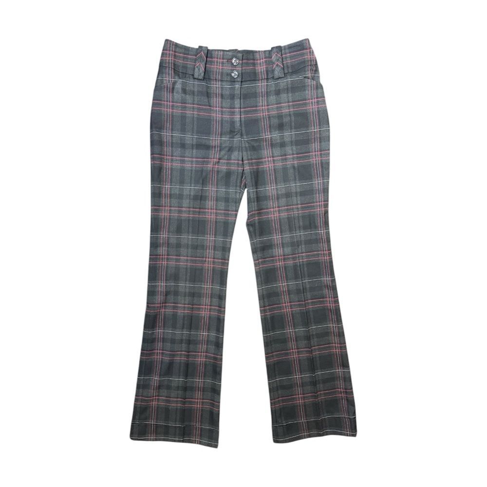 NWT Etcetera Plaid Gray + Red Office Siren Plaid Flare Trouser Pants Size 8